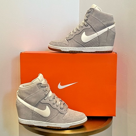 Nike Dunk Sky Suede Vintage Women's Hidden-Wedge High-Top Sneakers Gray & White - Picture 5 of 11